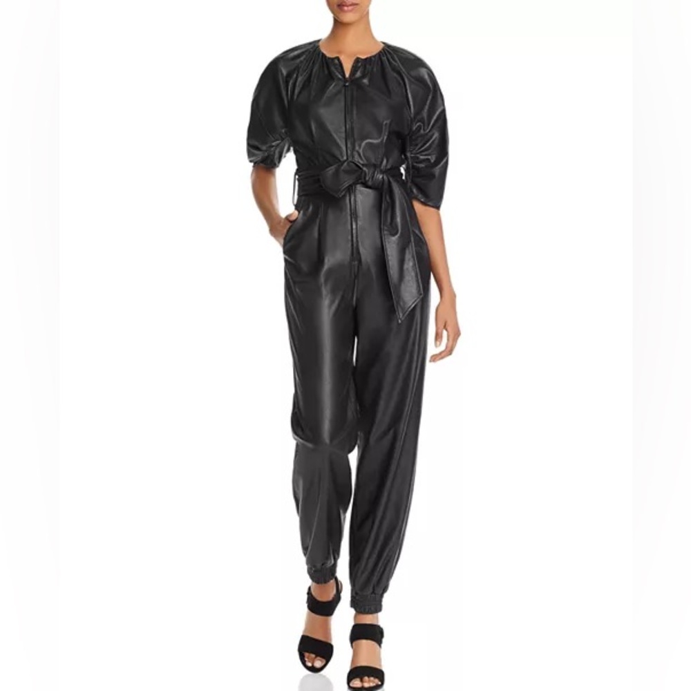 Rebecca Taylor Black Vegan Leather Jumpsuit size 6 - Picture 2 of 10